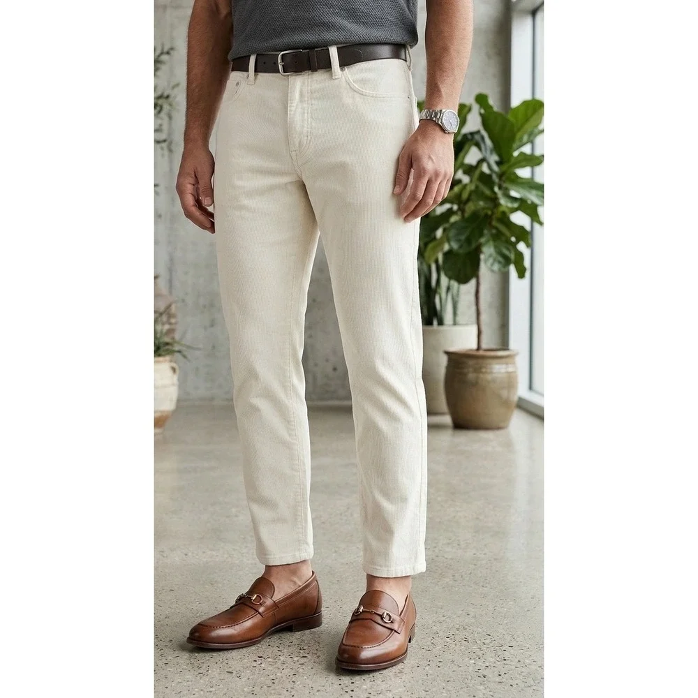Banana Republic Skinny Ankle Corduroy Pants Mens 31P Mid Rise Stretch Rich Cream